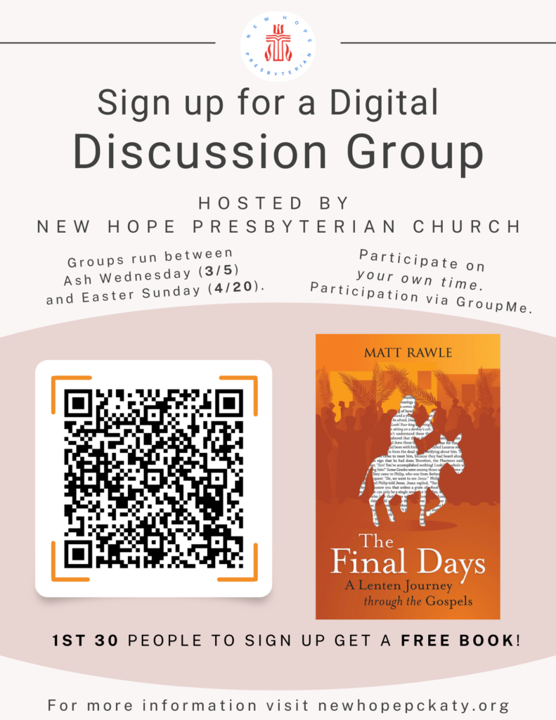 Flyer advertising Sign up for Digital Discussion Groups using "The Final Days" by Matt Rawle